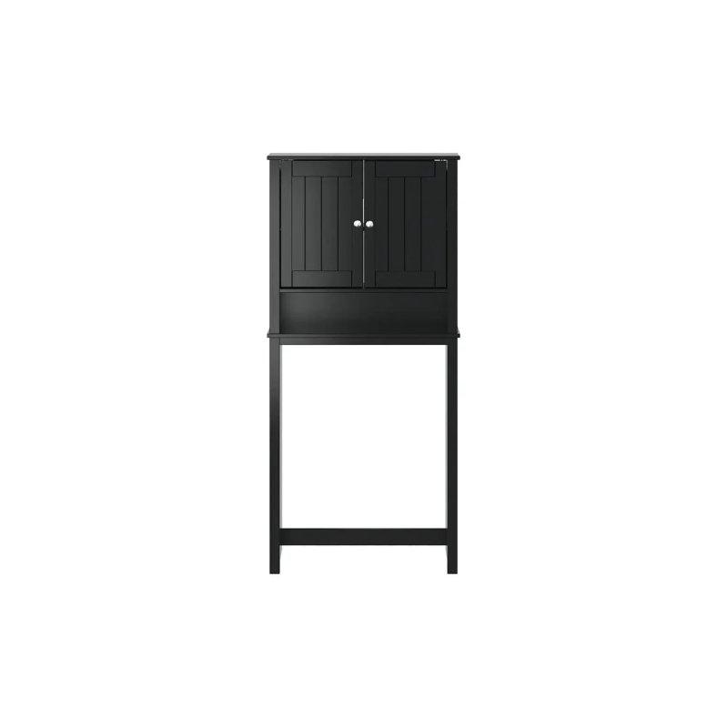 Siyah Masif Çam Ahşap UV Boyalı Raflı Çamaşır Makinesi Dolabı-76x27x165 cm - 117975