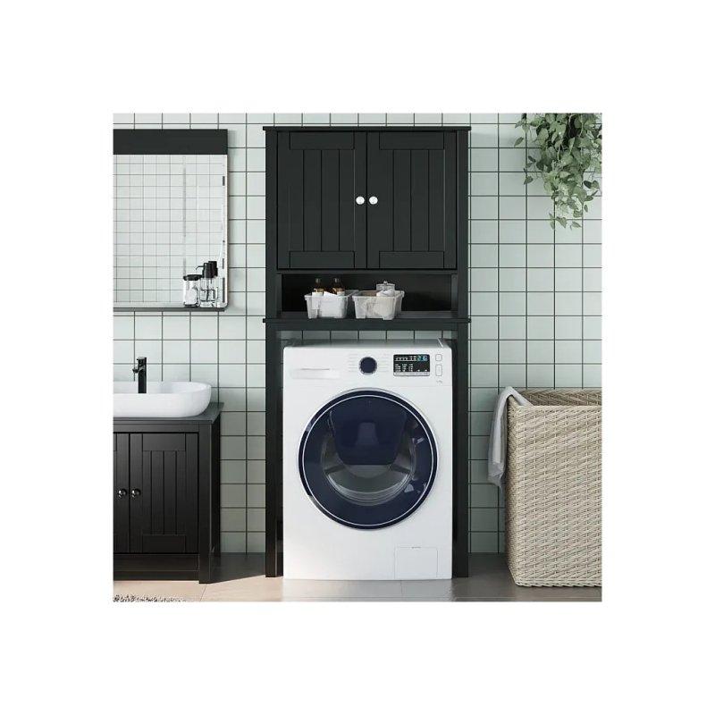 Siyah Masif Çam Ahşap UV Boyalı Raflı Çamaşır Makinesi Dolabı-76x27x165 cm - 117975