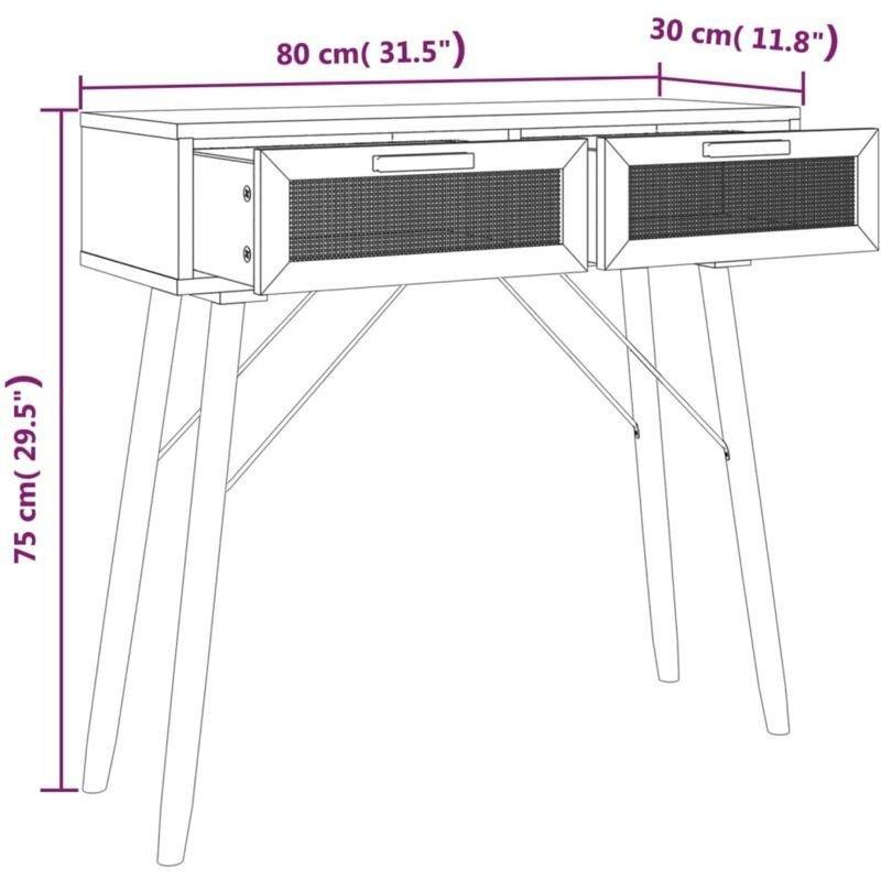 Siyah Masif Çam ve Doğal Rattan 2 Çekmeceli Dresuar - 80x30x75 cm - 133899