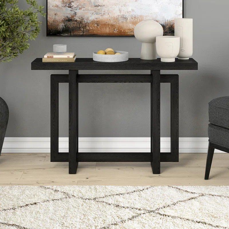 Siyah Masif Çam ve MDF Geometrik Tasarım Modern Dresuar - 140x26x75 cm - 132898