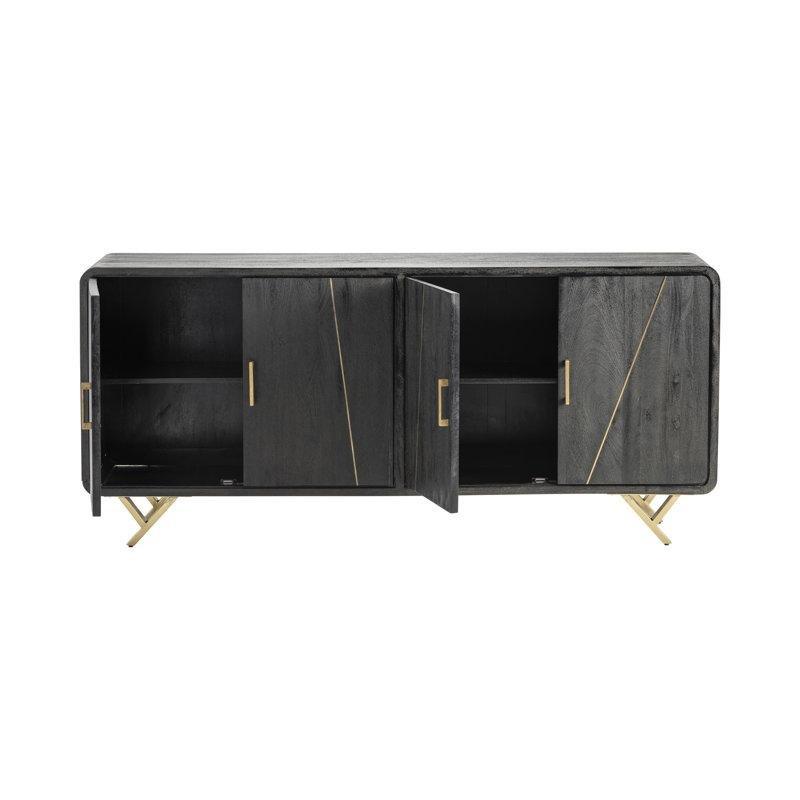 Siyah Masif Mango Ağacı 4 Kapaklı Kablo Çıkışlı Gold Konsol - 183x82 cm - 129025