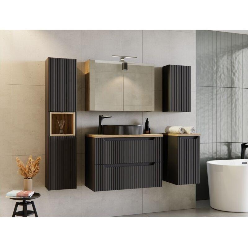 Siyah Mat MDF Asma Nişli 2 Kapaklı Banyo Dolabı-30x25x140 cm - 113628