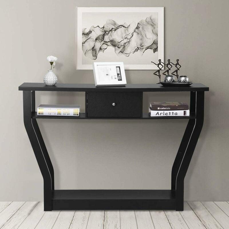 Siyah MDF 1 Çekmeceli ve 3 Raflı Kavisli Ayaklı Dresuar - 120x30x81 cm - 134009