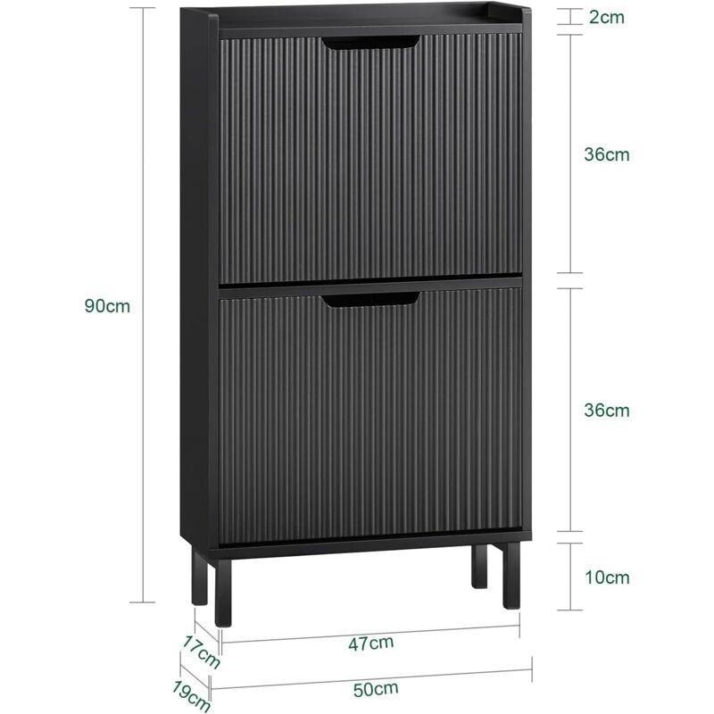 Siyah MDF 2 Düşer Kapaklı Fitilli Dar Ayakkabılık - 50x19x90 cm - 120336