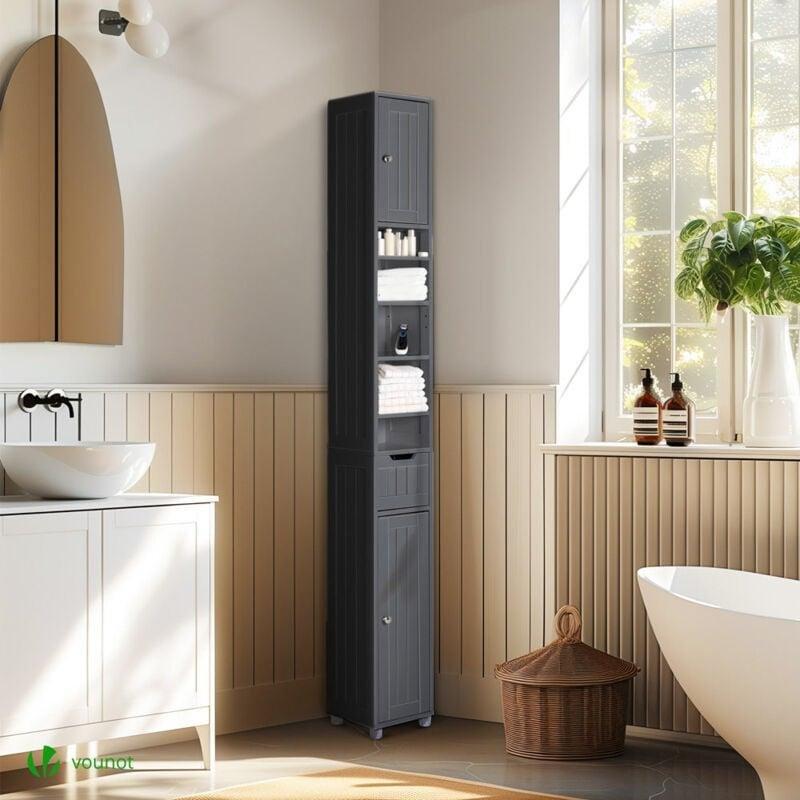 Siyah MDF Ayarlanabilir Raflı Banyo Dolabı-20x20x180 cm - 113907