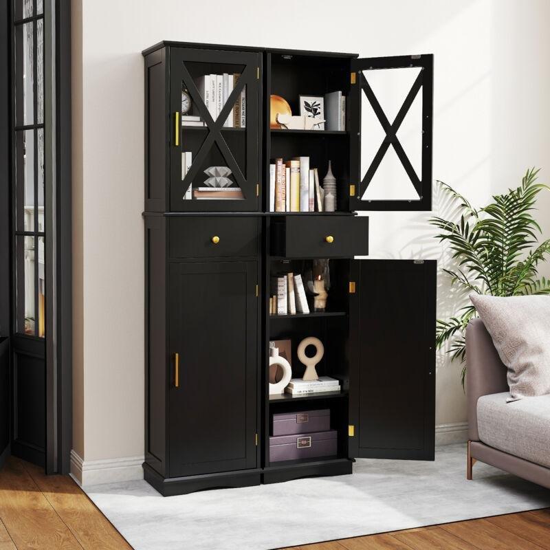 Siyah MDF Ayarlanabilir Raflı Banyo Dolabı-40x30x168 cm - 113545