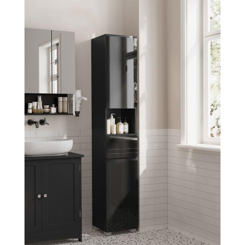 Siyah MDF Ayarlanabilir Raflı Çekmeceli Banyo Dolabı-30x30x170 cm - 114017
