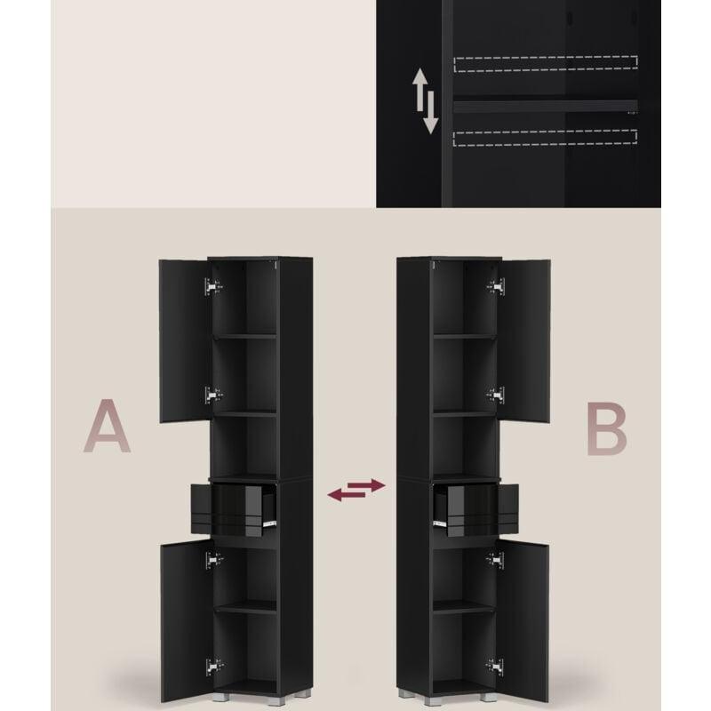 Siyah MDF Ayarlanabilir Raflı Çekmeceli Banyo Dolabı-30x30x170 cm - 114017