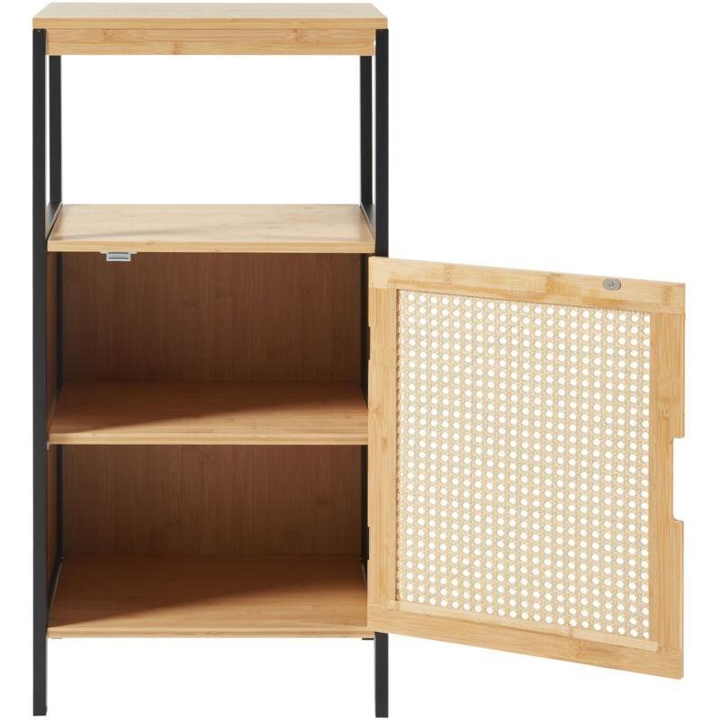 Siyah MDF Bambu Raflı Hasır Banyo Dolabı-80x40x35 cm - 114246