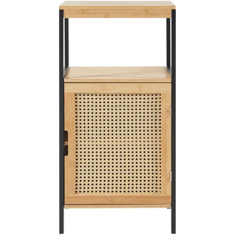 Siyah MDF Bambu Raflı Hasır Banyo Dolabı-80x40x35 cm - 114246