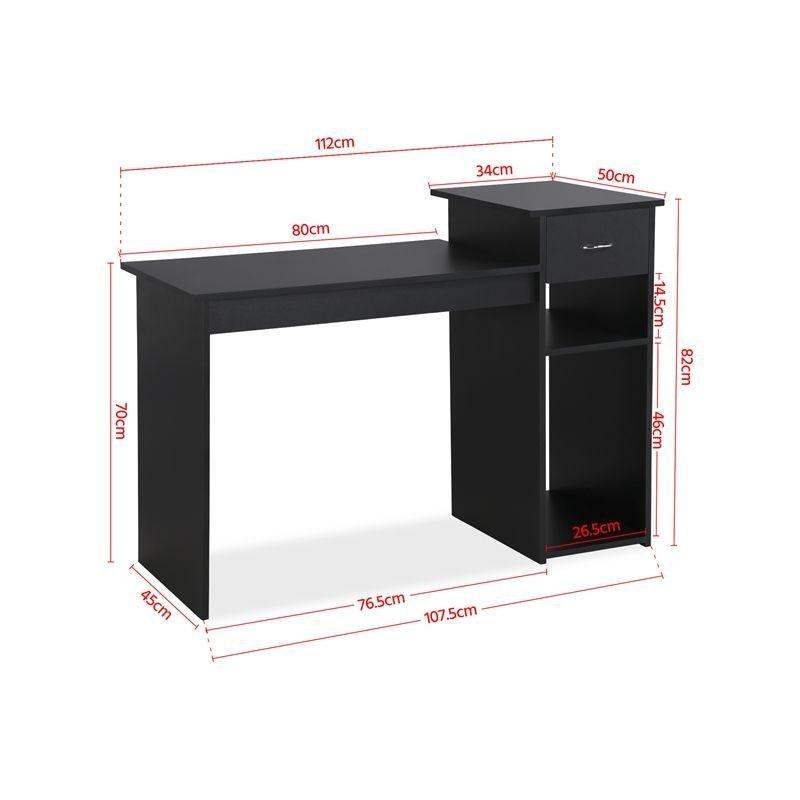 Siyah MDF Çekmeceli Raflı Bilgisayar Masası-112x50x82 cm - 115412