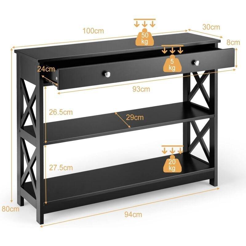 Siyah MDF Çekmeceli ve 3 Katlı X Ayak Tasarımlı Dresuar - 100x30x80 cm - 133823