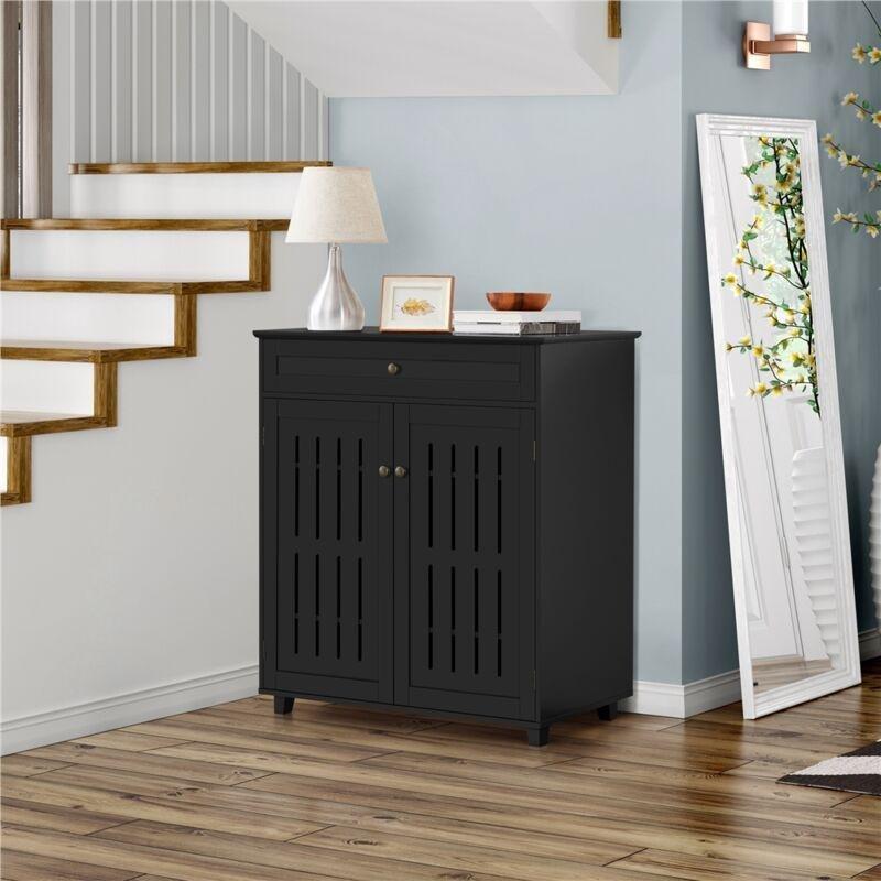 Siyah MDF Çekmeceli ve Panjur Kapaklı Ayakkabılık - 78x37x86 cm - 120530