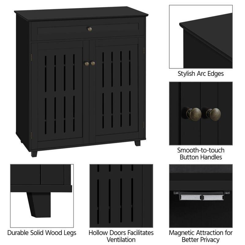 Siyah MDF Çekmeceli ve Panjur Kapaklı Ayakkabılık - 78x37x86 cm - 120530
