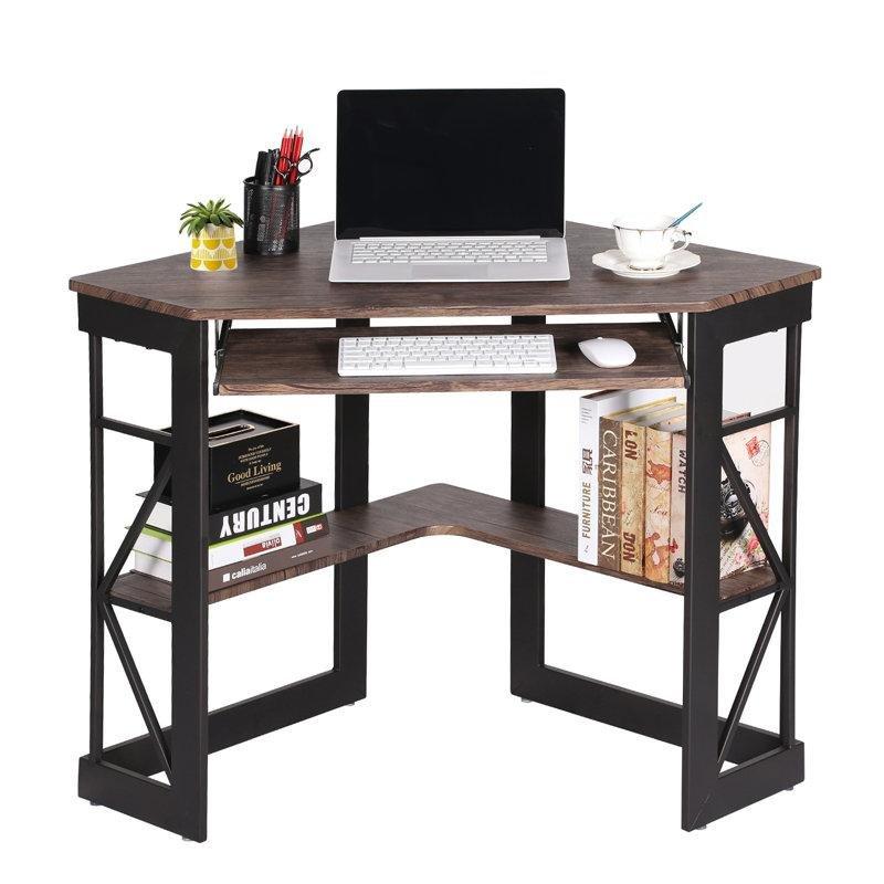 Siyah MDF Çok Katlı Raflı Köşe Bilgisayar Masası-105x72x77 cm - 116865