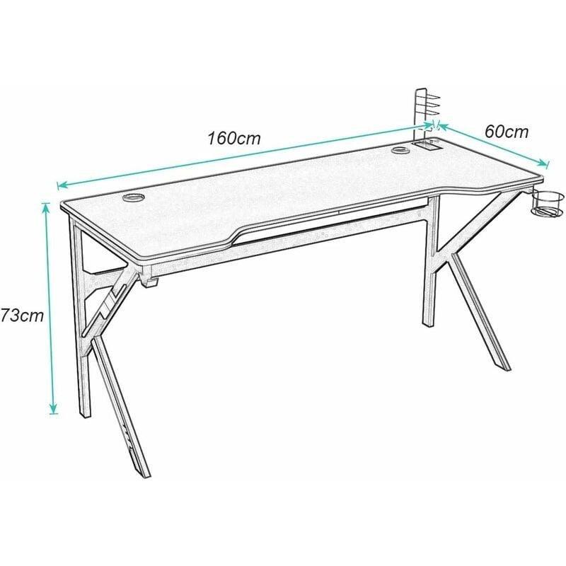 Siyah MDF K Şekilli Oyuncu Bilgisayar Masası-160x60x75 cm - 115790