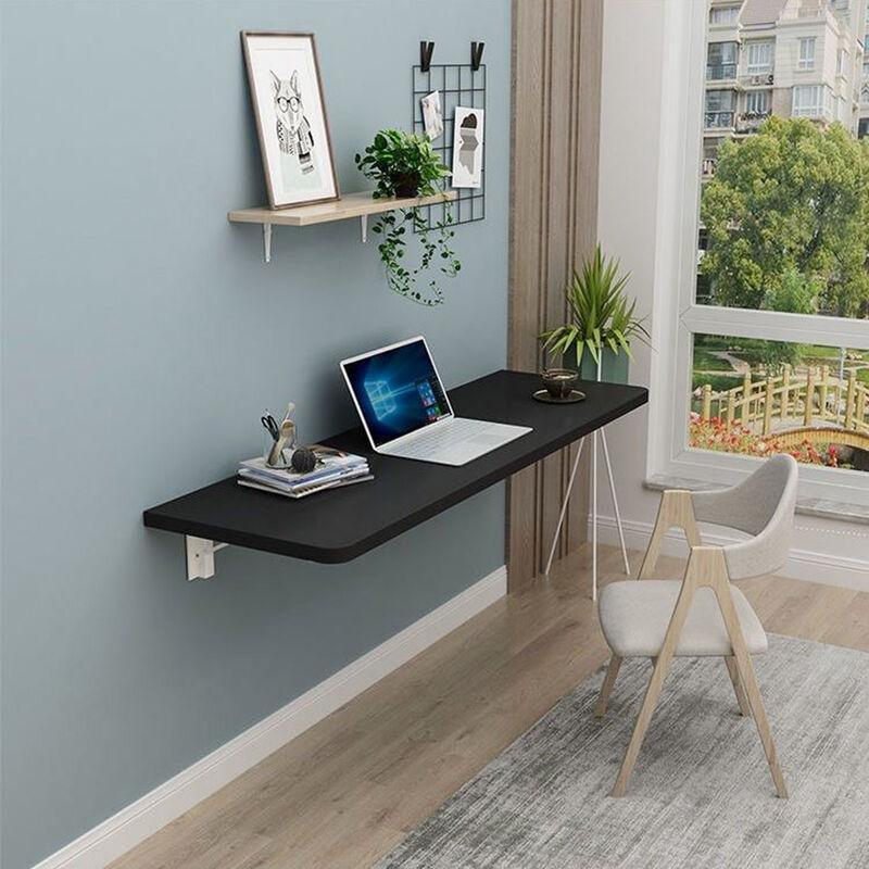 Siyah MDF Katlanır Duvara Monte Ayarlanabilir Bilgisayar Masası-80x50x2 cm - 114380
