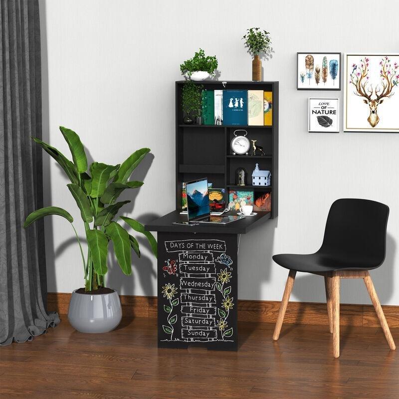 Siyah MDF Katlanır Raflı Ayarlanabilir Bilgisayar Masası-60x95x147 cm - 114299