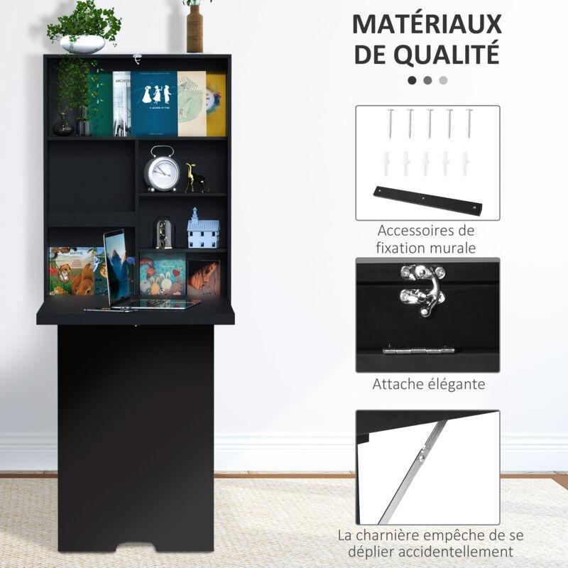 Siyah MDF Katlanır Raflı Ayarlanabilir Bilgisayar Masası-60x95x147 cm - 114299