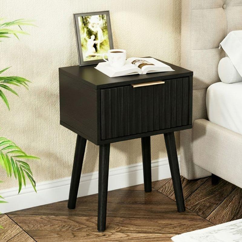 Siyah MDF Oluklu Ön Yüzey Çekmeceli İkili Komodin Seti - 40x30x55 cm - 127831