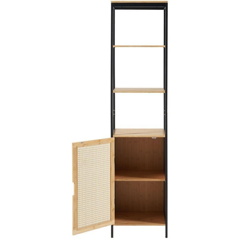 Siyah MDF Raflı Hasır Banyo Dolabı-172x40x35 cm - 114270