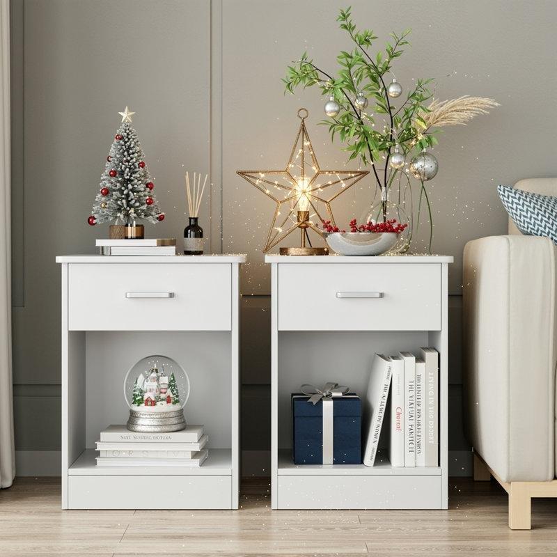 Siyah MDF Tek Çekmeceli ve Açık Raflı Komodin - 45x40x60 cm - 127544
