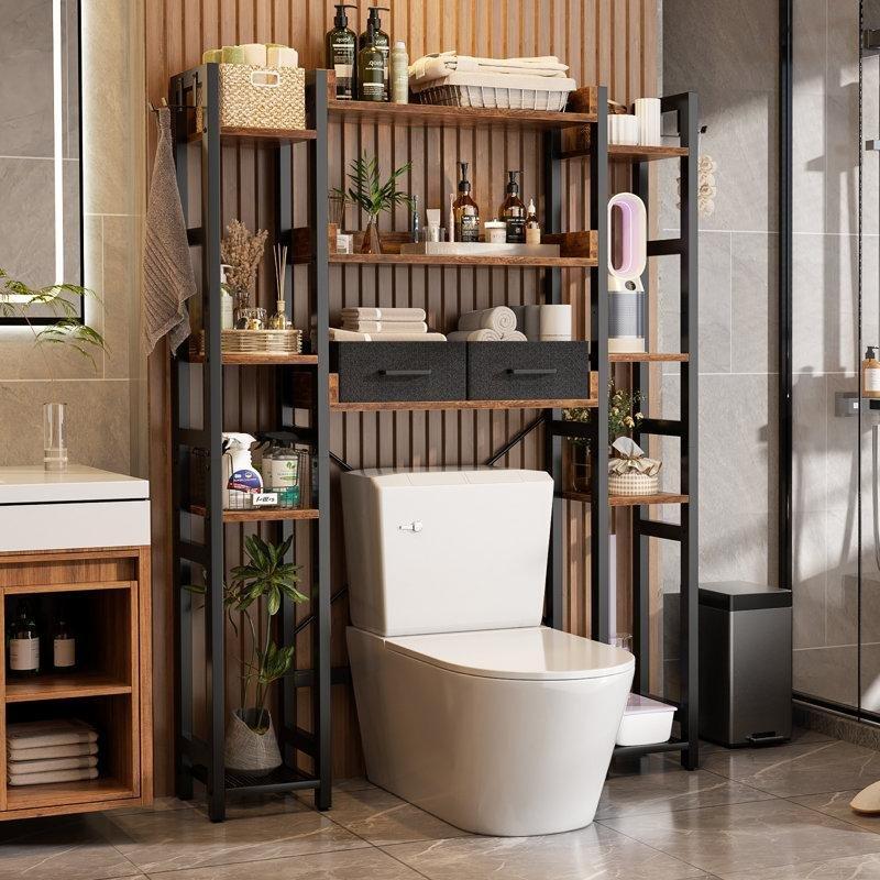 Siyah MDF ve Metal Ayarlanabilir Raflı Ferforje Banyo Dolabı-161x97x24 cm - 114130