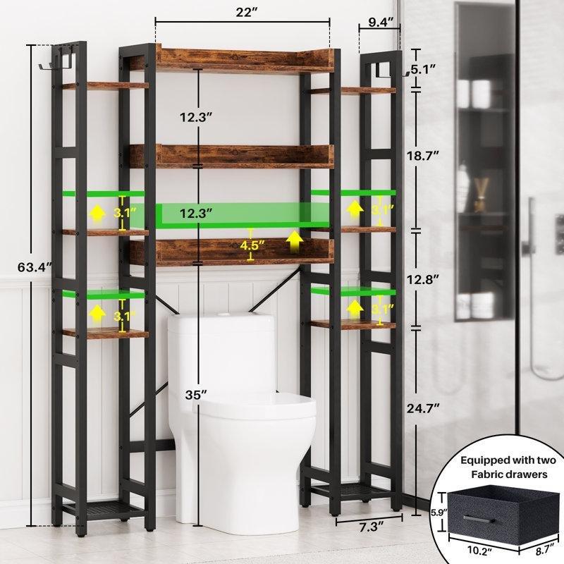 Siyah MDF ve Metal Ayarlanabilir Raflı Ferforje Banyo Dolabı-161x97x24 cm - 114130