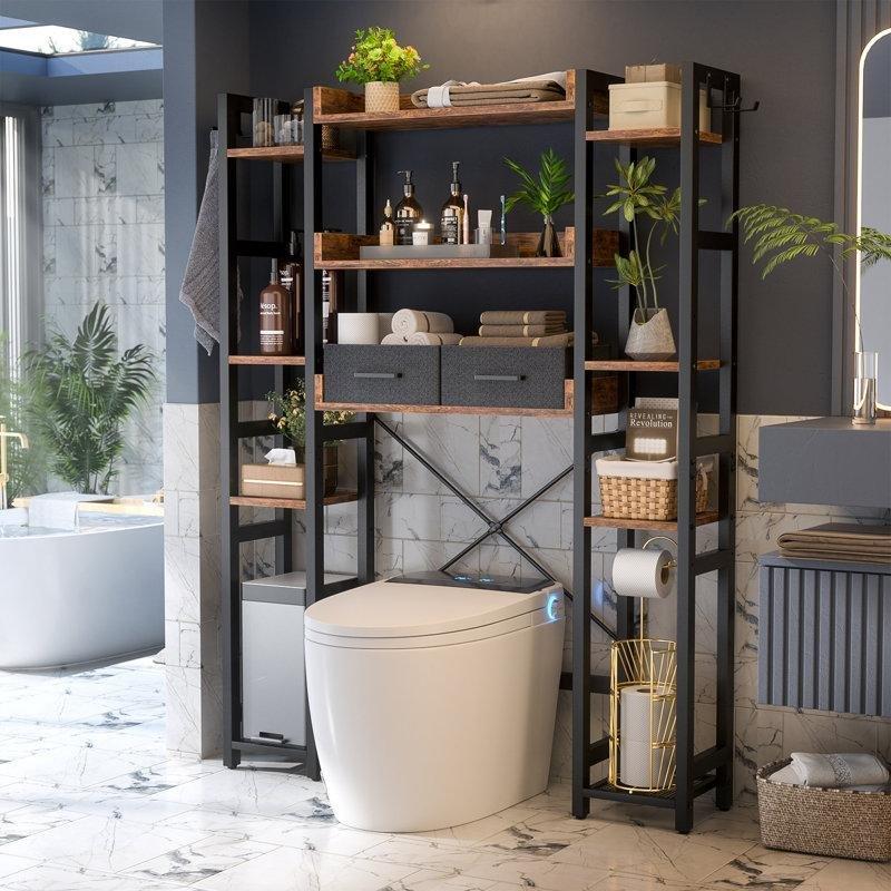 Siyah MDF ve Metal Ayarlanabilir Raflı Ferforje Banyo Dolabı-161x97x24 cm - 114130