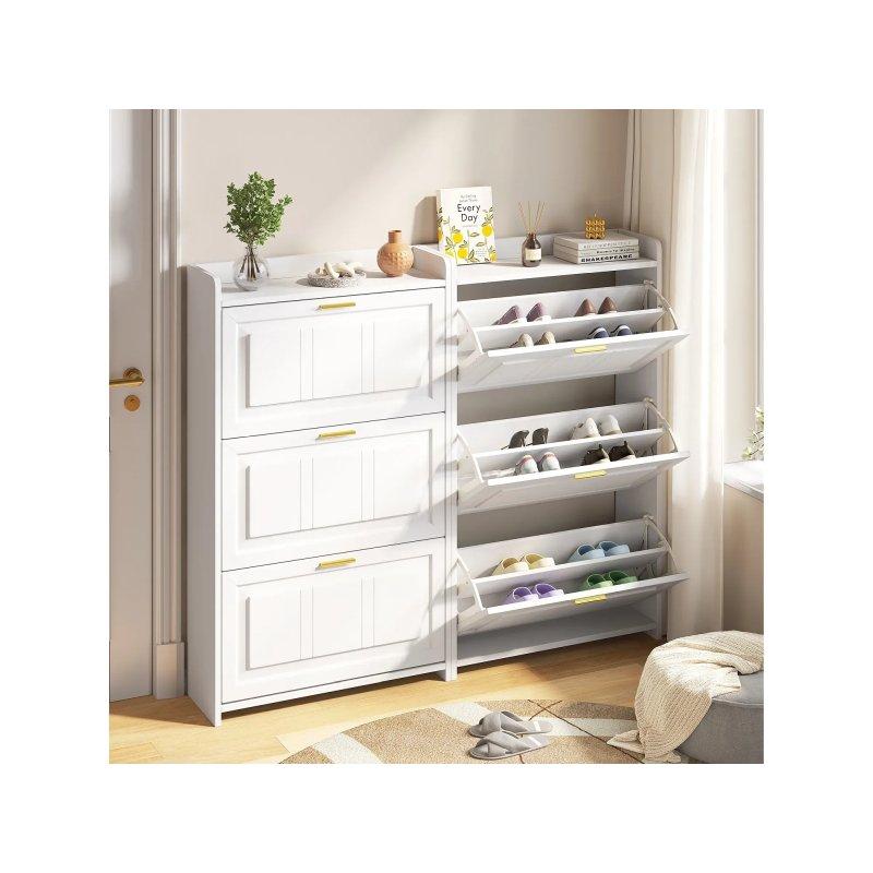 Siyah MDF ve Yonga Levha 6 Düşer Kapaklı 12 Bölmeli 2li Set Ayakkabılık - 140x24x120 cm - 118702