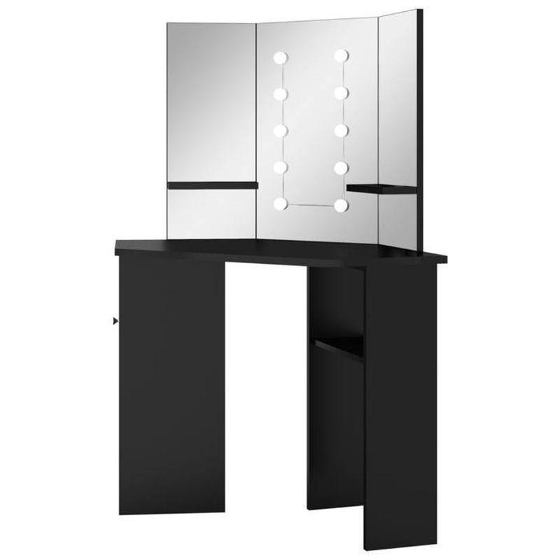 Siyah Melamin Kaplı MDF Köşe Tasarımlı 10 LED Işıklı Aynalı Makyaj Masası - 111x54x142 cm - 122104