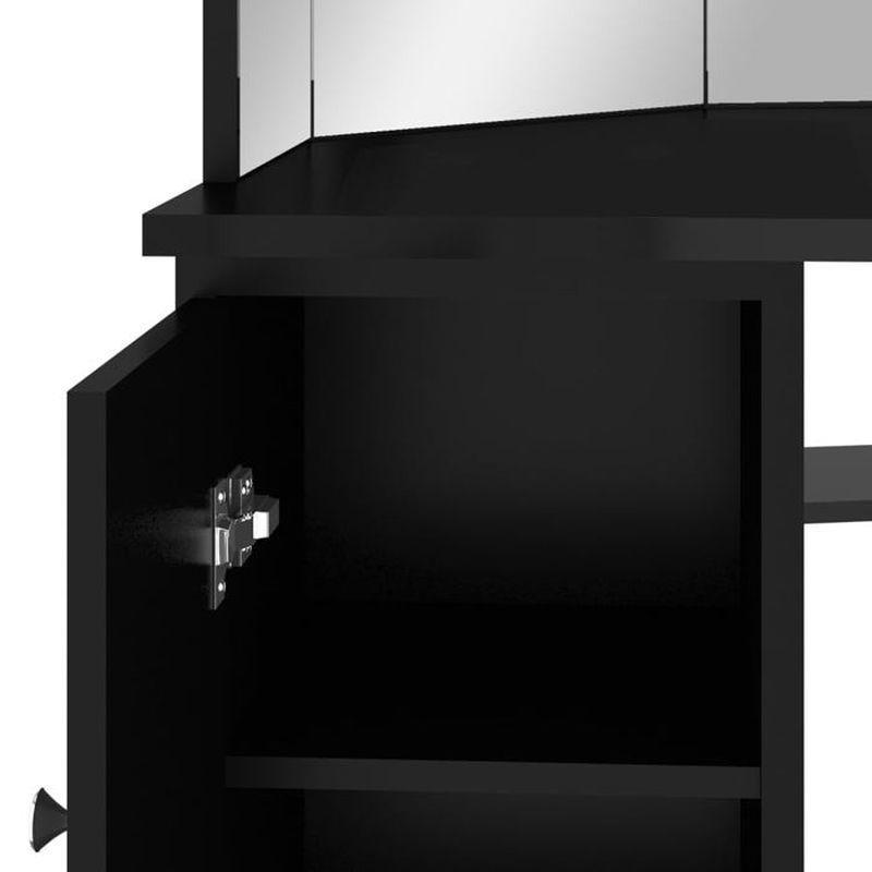 Siyah Melamin Kaplı MDF Köşe Tasarımlı 10 LED Işıklı Aynalı Makyaj Masası - 111x54x142 cm - 122104