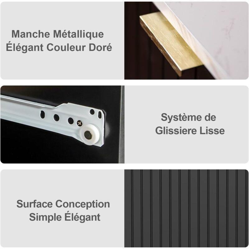 Siyah Mermer Desenli Ahşap 4 Çekmeceli Gold Kulplu Şifonyer - 60x34x94 cm - 123164