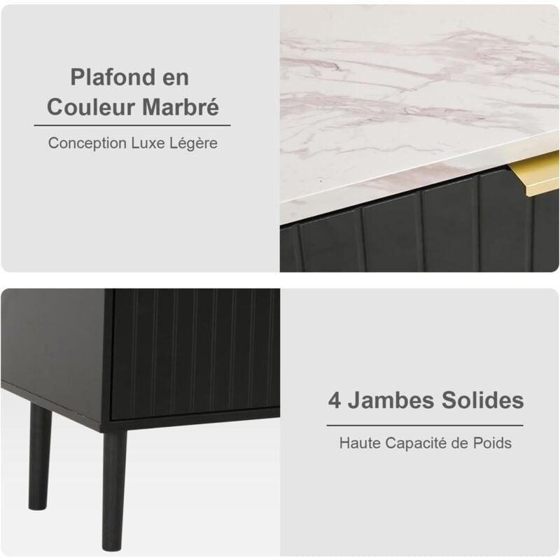 Siyah Mermer Desenli Ahşap 4 Çekmeceli Gold Kulplu Şifonyer - 60x34x94 cm - 123164