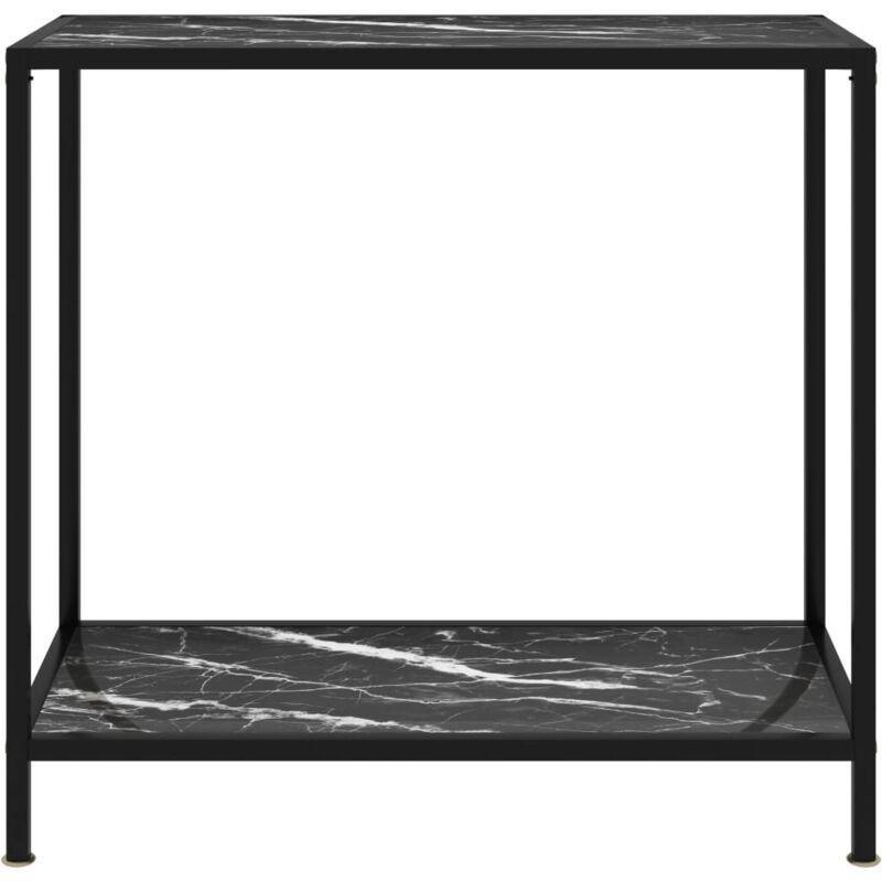 Siyah Mermer Desenli Temperli Cam ve Metal Raflı Dresuar - 80x35x75 cm - 133658
