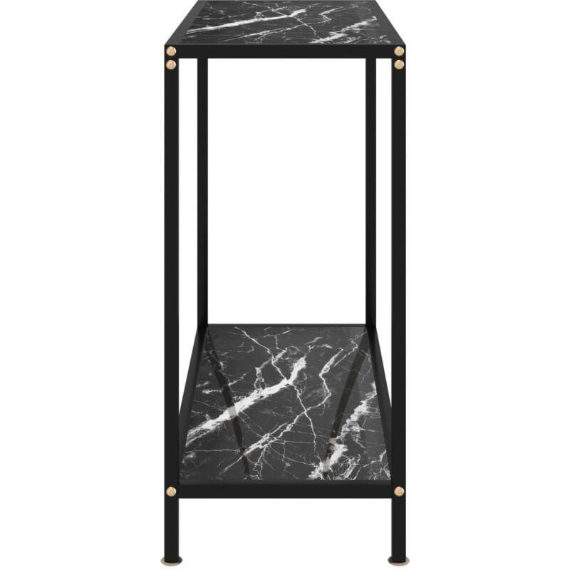Siyah Mermer Desenli Temperli Cam ve Metal Raflı Dresuar - 80x35x75 cm - 133658