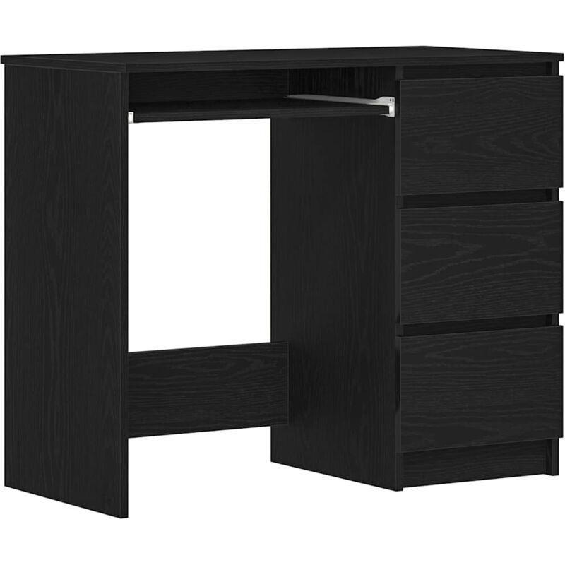 Siyah Meşe Ahşap 3 Çekmeceli Çocuk Bilgisayar Masası-90x45x76 cm - 115945