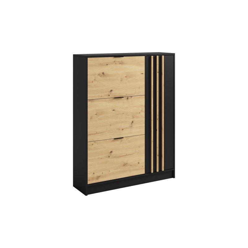 Siyah Meşe Endüstriyel Ahşap 3 Düşer Kapaklı Ve Dolaplı Ayakkabılık - 102x30x130 cm - 118801