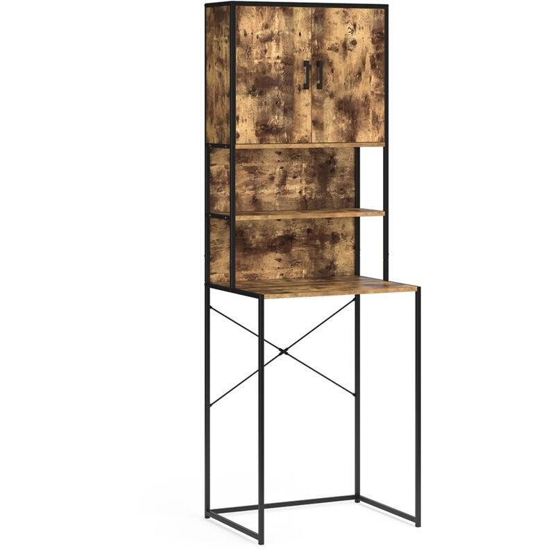 Siyah Meşe Endüstriyel Ahşap Raflı Çamaşır Makinesi Dolabı-64x189x48 cm - 118240