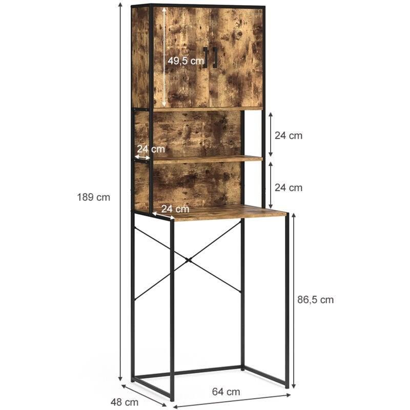 Siyah Meşe Endüstriyel Ahşap Raflı Çamaşır Makinesi Dolabı-64x189x48 cm - 118240