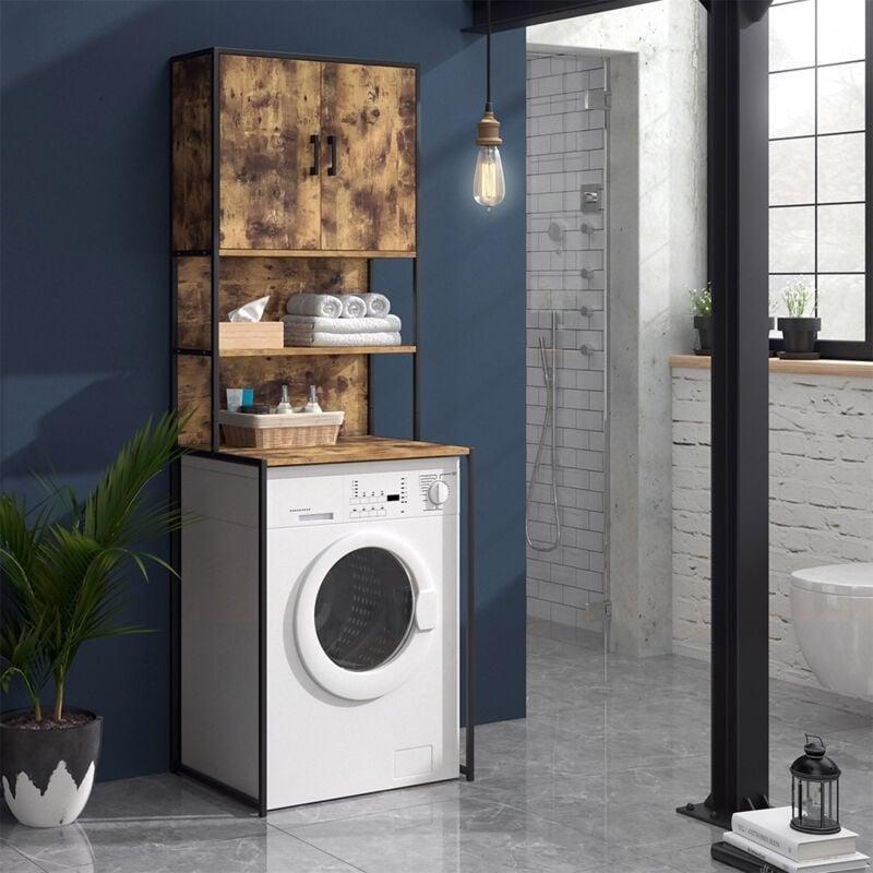 Siyah Meşe Endüstriyel Ahşap Raflı Çamaşır Makinesi Dolabı-64x189x48 cm - 118240