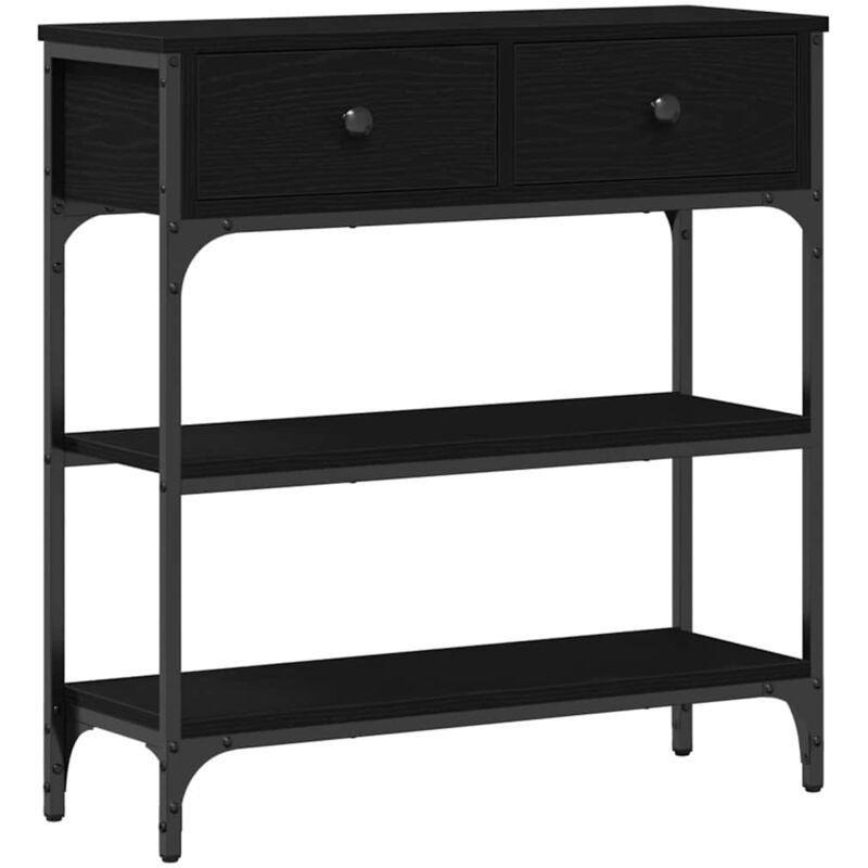 Siyah Meşe Endüstriyel Ahşap ve Metal Çekmeceli Raflı Dresuar - 73x25x75 cm - 134038