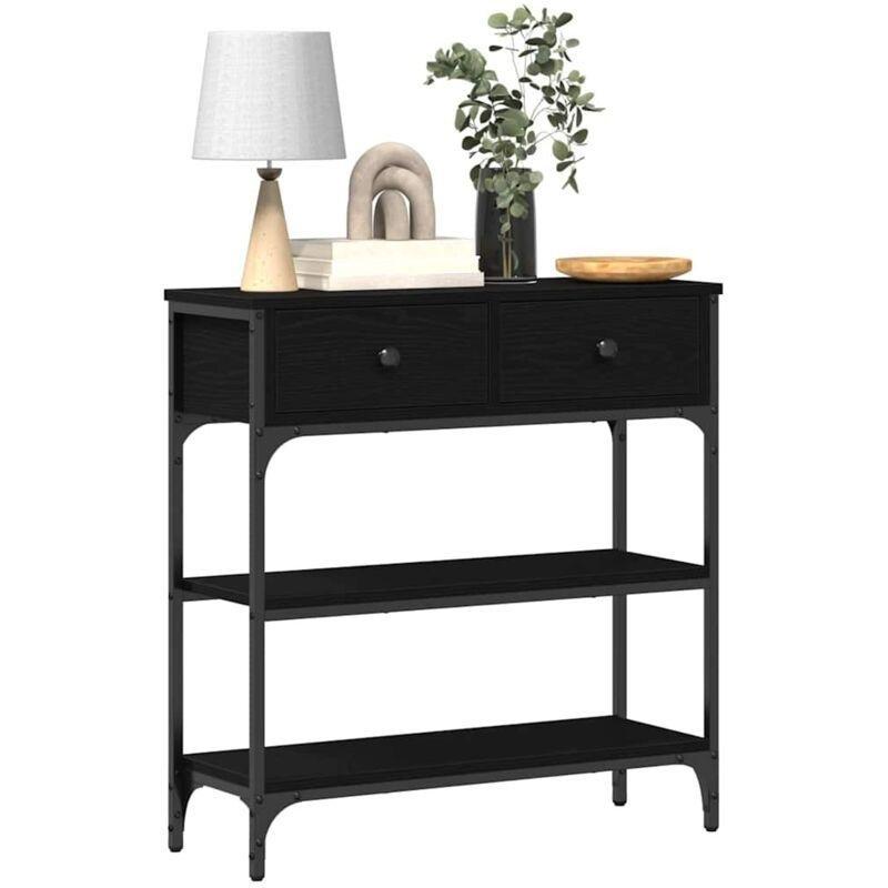 Siyah Meşe Endüstriyel Ahşap ve Metal Çekmeceli Raflı Dresuar - 73x25x75 cm - 134038