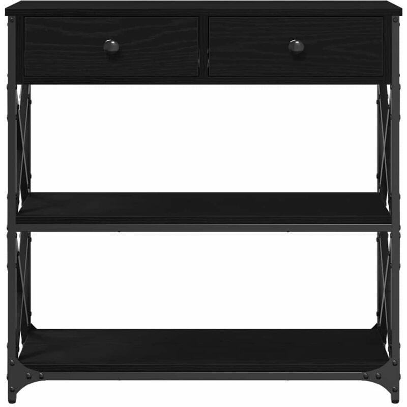Siyah Meşe Rengi Metal ve Endüstriyel Ahşap Çekmeceli Raflı Dresuar - 75x28x75 cm - 133961