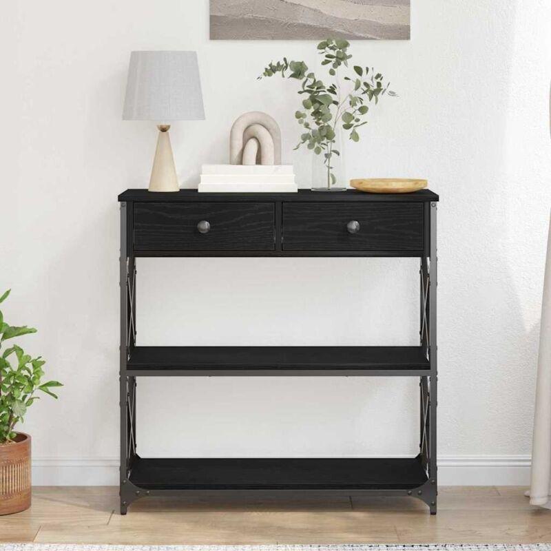 Siyah Meşe Rengi Metal ve Endüstriyel Ahşap Çekmeceli Raflı Dresuar - 75x28x75 cm - 133961