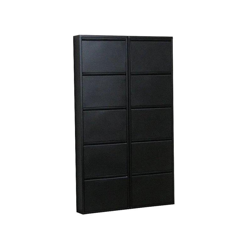 Siyah Metal 10 Kapaklı Senkronize Mekanizmalı Ayakkabılık - 101x173x16 cm - 118381