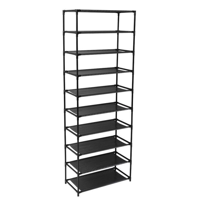 Siyah Metal 10 Katlı 30 Çift Kapasiteli Ferforje Ayakkabılık - 63x31x153 cm - 121177