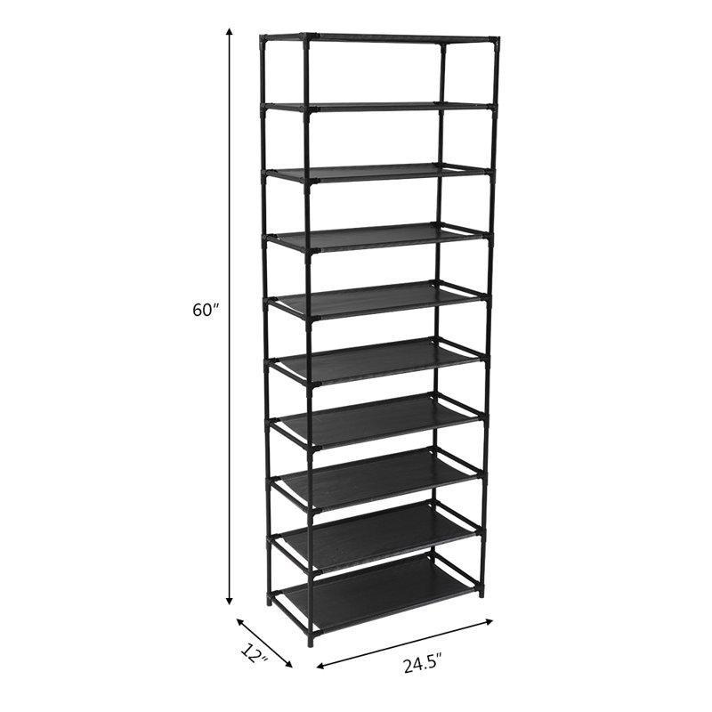 Siyah Metal 10 Katlı 30 Çift Kapasiteli Ferforje Ayakkabılık - 63x31x153 cm - 121177