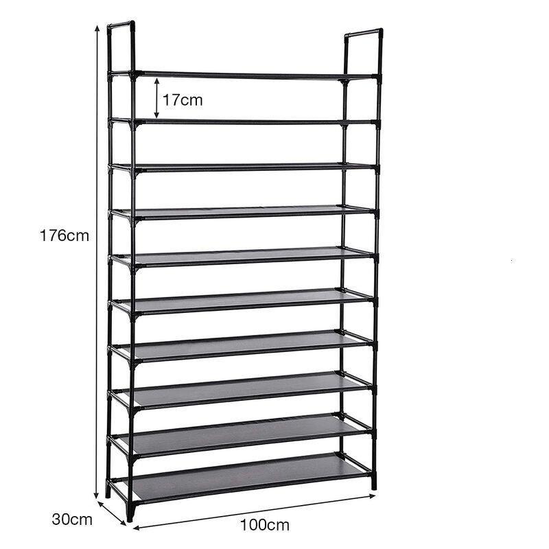 Siyah Metal 10 Katlı 50 Çift Kapasiteli Ayakkabılık - 100x176 cm - 119309