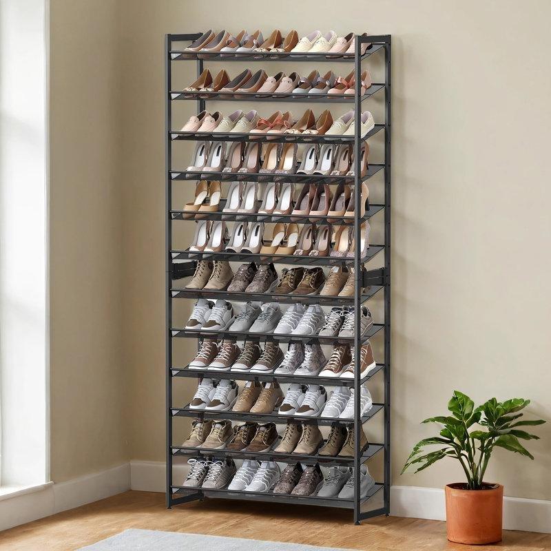Siyah Metal 12 Raflı İstiflenebilir Plastik Ayakkabılık - 224x93 cm - 121036